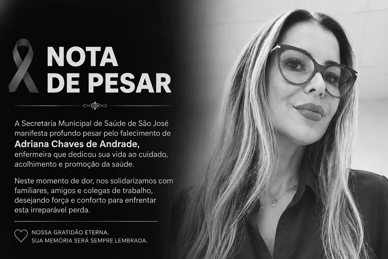 Luto na Saúde de São José: Enfermeira Adriana Chaves de Andrade é homenageada após falecimento