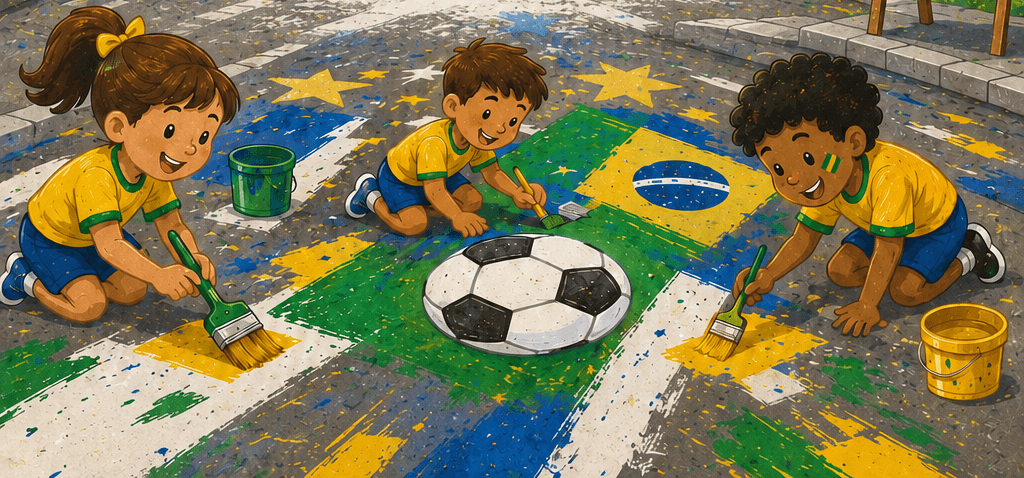 Comunidade Escolar Transforma Rua em Celebração da Copa do Mundo em São José