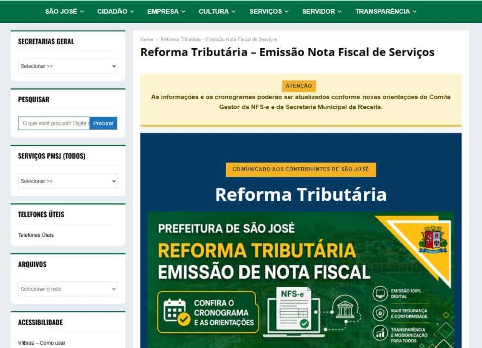São José lança portal para orientar sobre mudanças na emissão de notas fiscais após Reforma Tributária